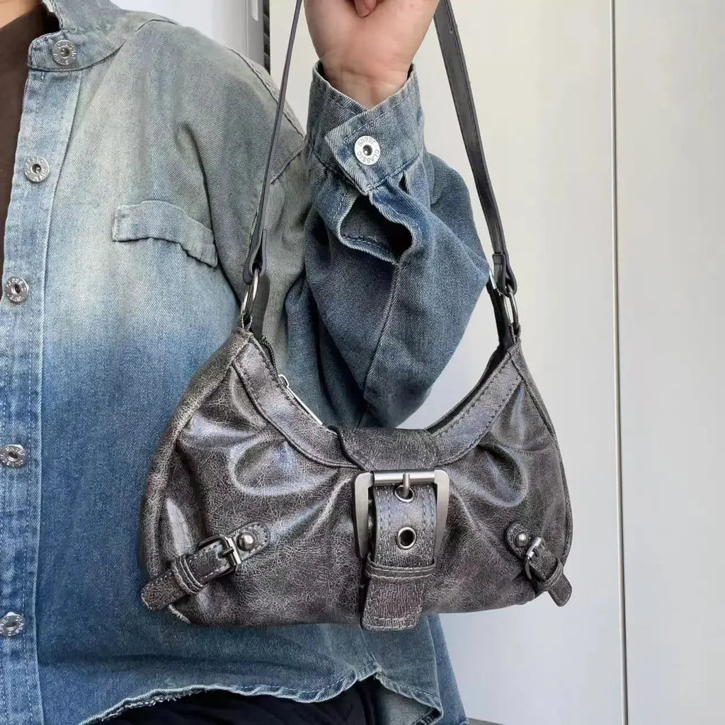 Spicy Girl Y2K Wasteland Style Vintage Leather Shoulder Armpit Bag 2025 Spring Hot Selling Maillard Style Retro Style Small Bag
