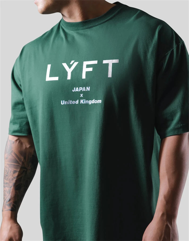 Green GYM Hip Hop Streetwear Men T-shirts Print T Shirt For Men Summer 100% Cotton Tees O-Neck Short Sleeve Tops