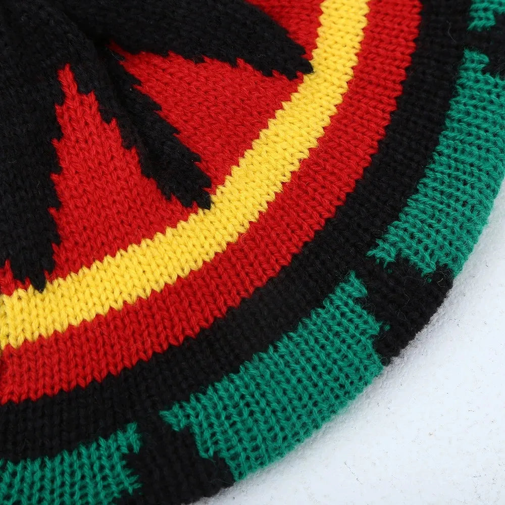 Trendy Striped Rasta Knitted Hats Beret Slouchy Beanie Classic Color Block Skullies Cap Fall Winter Beanie Beret For Women Men
