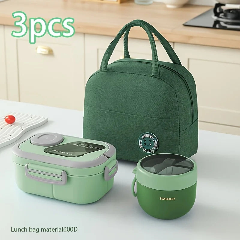 3pcs Lunch Box Set with Large Capacity Insulated Bag Reusable Tableware Meal Snack Food Holder for School Picnic Office Camping