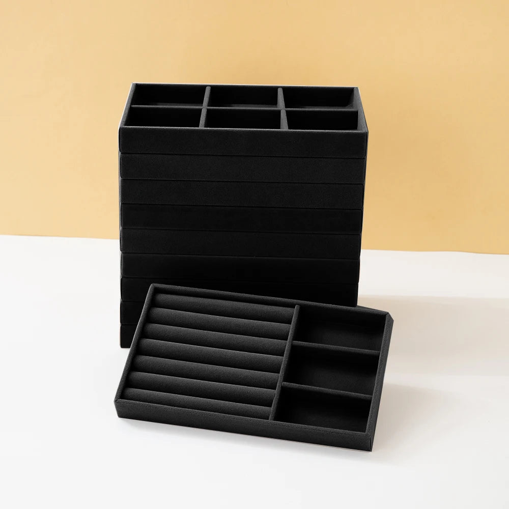 Black Jewelry Organizer Velvet Jewelry Storage Tray Display Ring Bracelet Necklace Storage Box Showcase Drawer