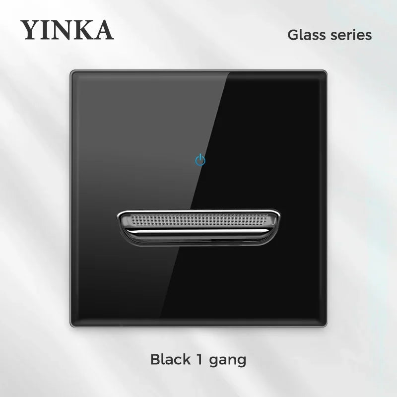 YINKA Crystal Tempered Glass Switch Panel LED Indicator 1 2 3 4 Gang/1 2 Way Self-reset Switch Button Light Switch Wall Switch
