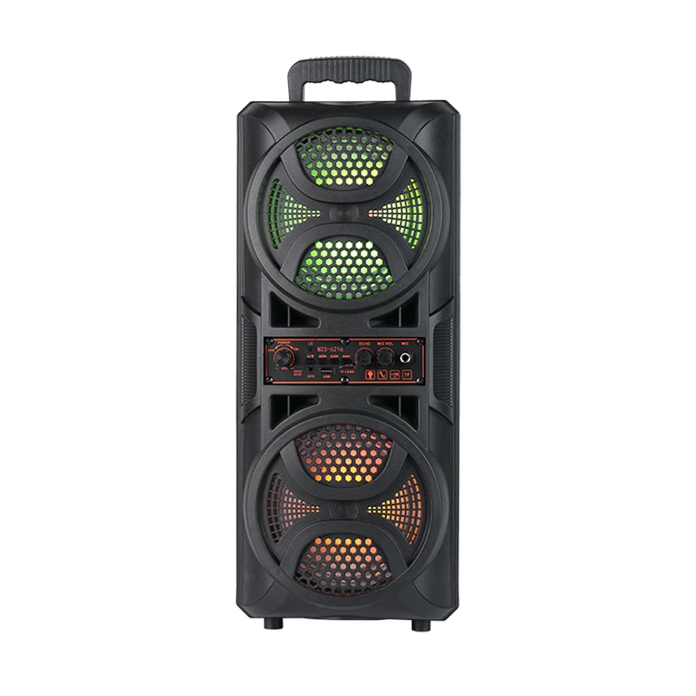 BT Speaker Loud Boombox with Double Subwoofer Deep Bass Lights Outdoor Speaker Support USB/TF/AUX/FM/BT/MIC for Home Party Gift