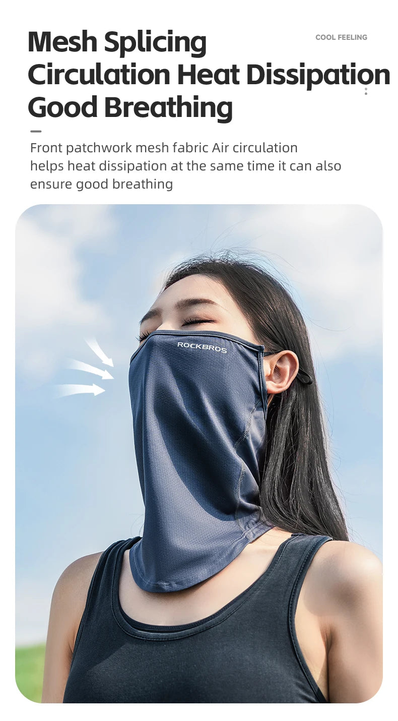ROCKBROS Summer Ice Silk Cycling Face Mask Breathable Anti-UV  Bike Face Neck Cover Bandana MTB Road Sports Hanging Ear Scarf