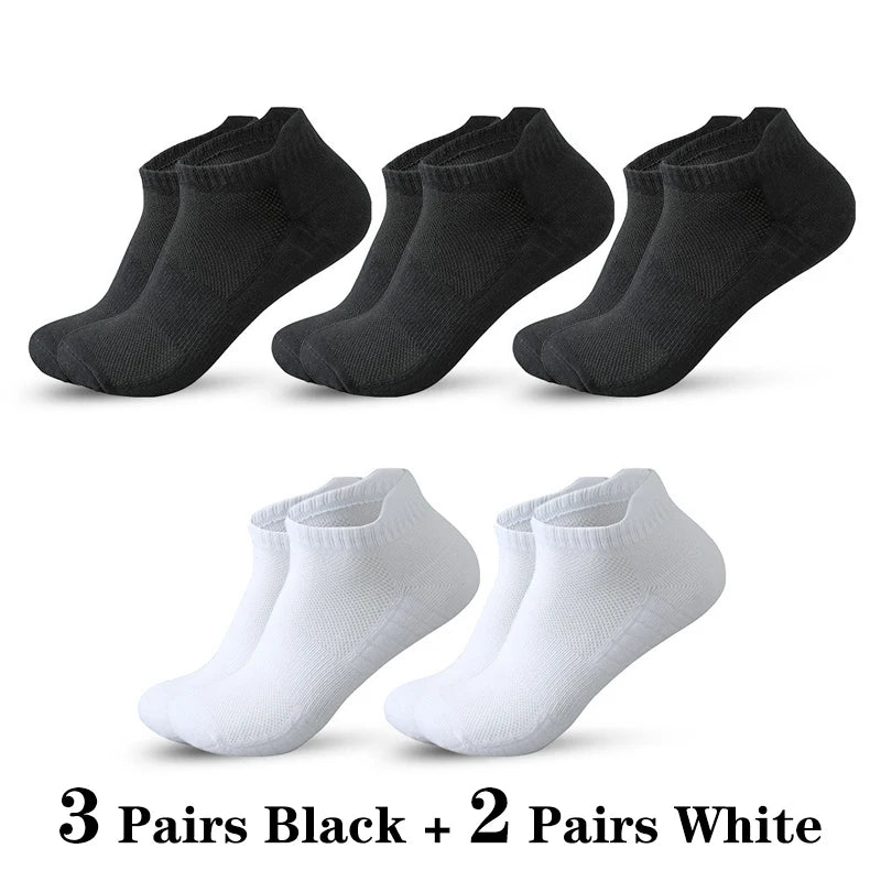 5 Pairs Short Socks Men Sports Running Socks Man Athletic Fitness Comfortable Mesh Casual Breathable Ankle Socks Black EU 38-45