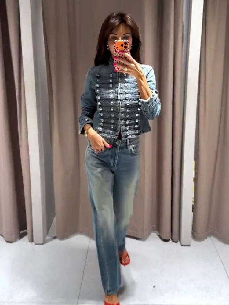 HH Women Shorts Suit Versatile Splicing Button Decoration Casual Denim Jacket+2026 Fashion High Street Low Waist Mini Shorts