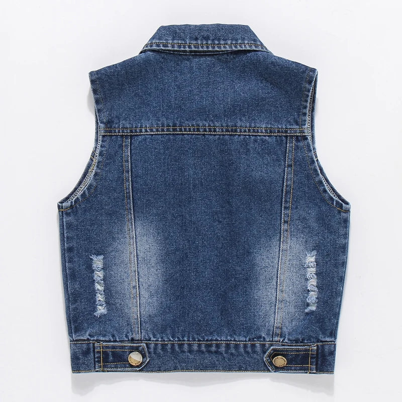 High Quality Children's Ripped Denim Vest Spring Autumn New Style Boys Girls Sleeveless Jacket Outerwear Trendy Hole Waistcoat