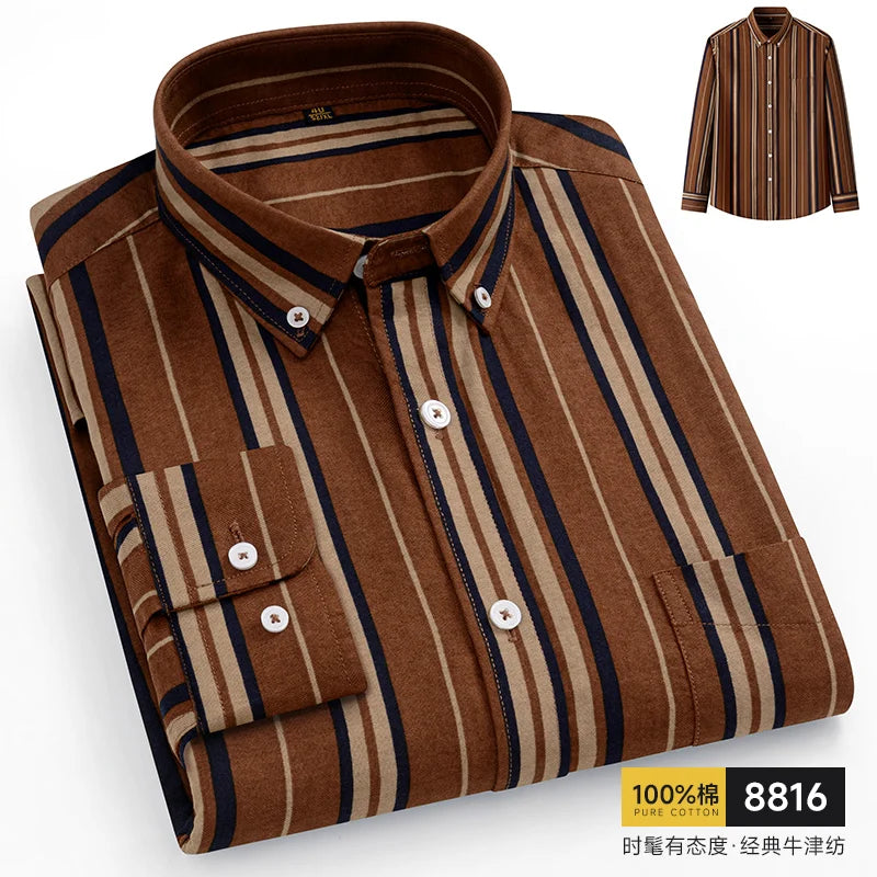 Men's Oxford Pattern Shirt Long Sleeve Big Size S-11XL Cotton Slim Fit Business Casual Traditional Shirts Easy Care Comfort