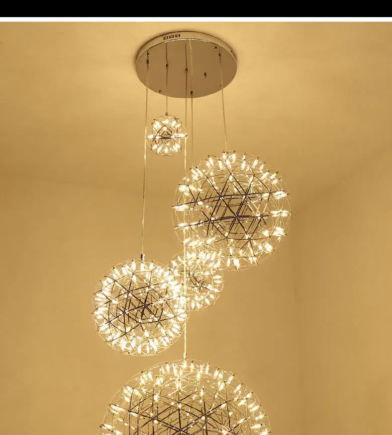 Stainless Steel Led Chandelier Light Shop Spark Ball Full Sky Star Milk Tea Restaurant Exclusive Network Bar Art Decoration Lamp