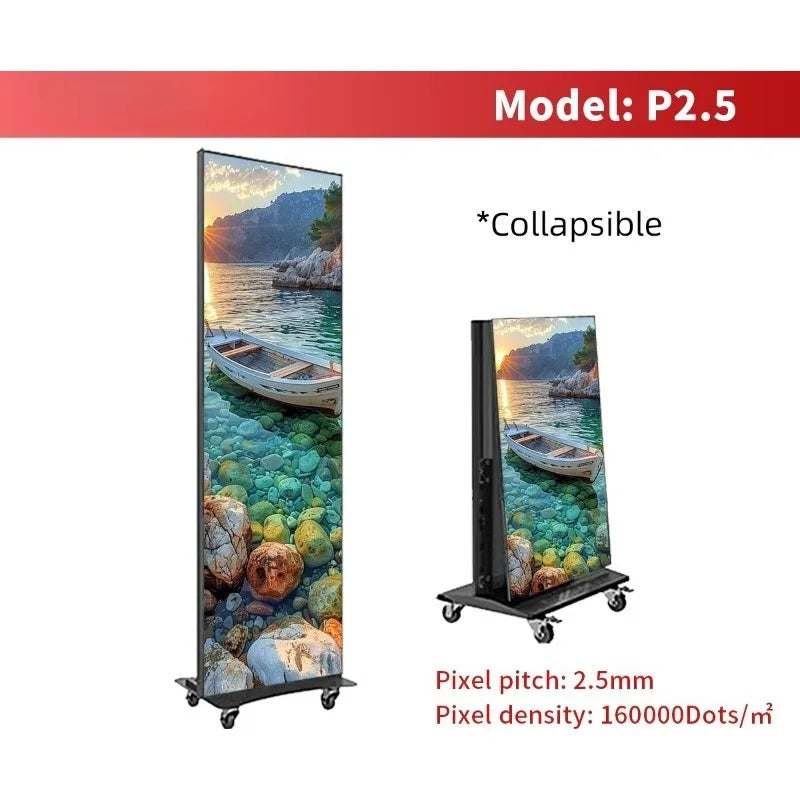 LED Display Poster Screen, Indoor Vertical Advertising Screen, Movable Folding, Exhibition Promotion