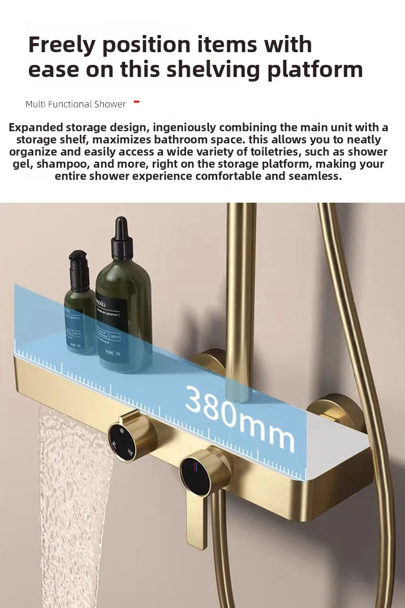 Hotel Grade All Copper Waterway Shower Set Hot Cold Multifunction Pressure Shower Head Storage Shelf Copper Shower Set Bathroom
