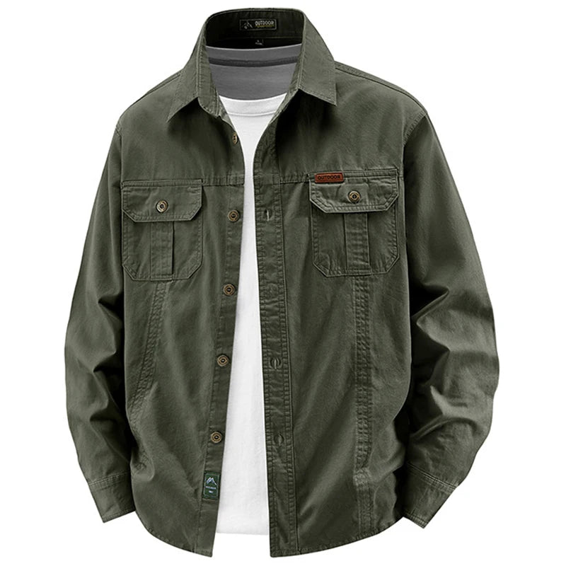 Business Military Shirts Men Tactics Long Sleeve Spring Autumn 100% Cotton Vintage Multi-pocket Cargo Shirts Menswear Clothing