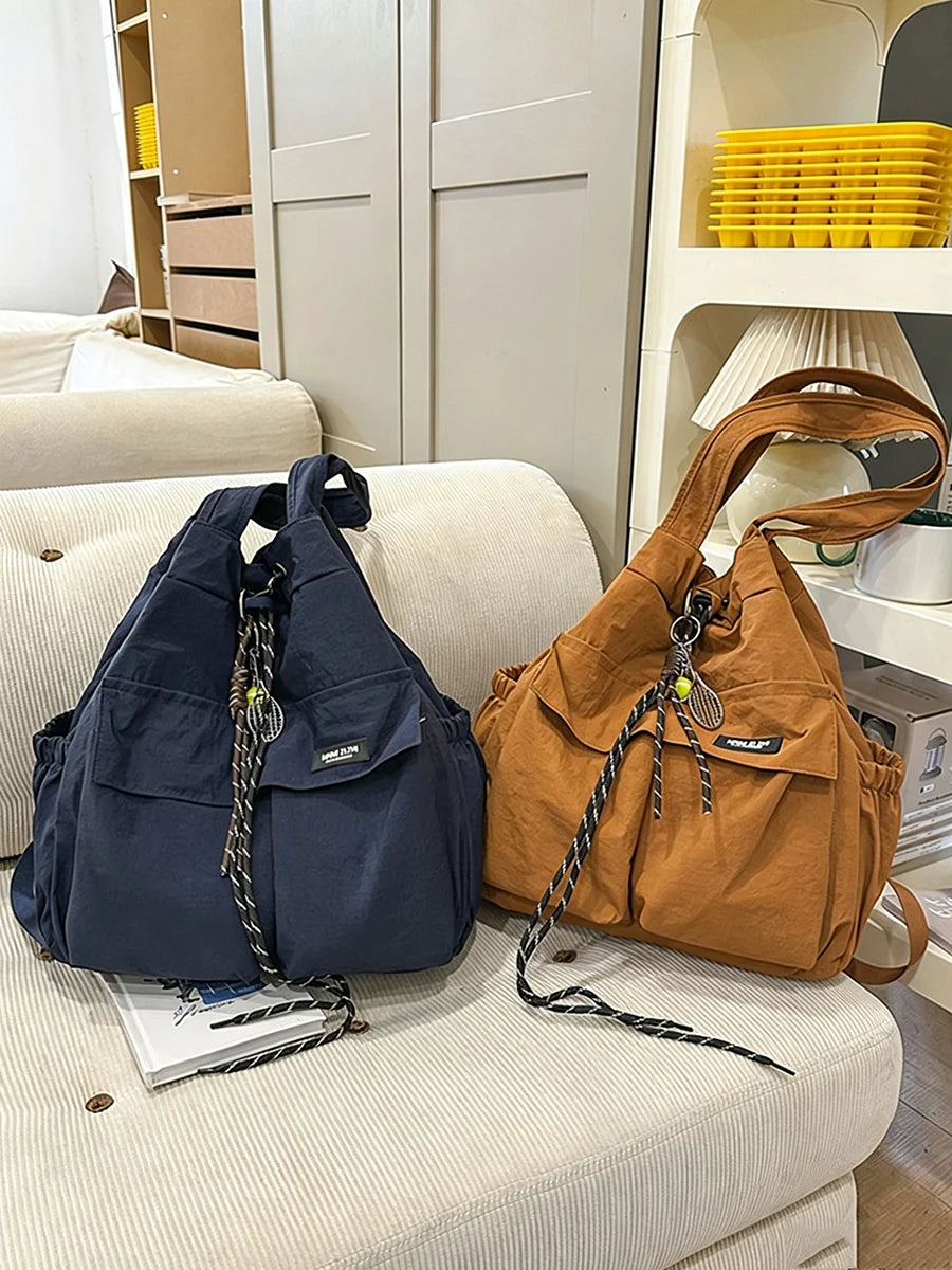 Women 2‑Way Travel Backpack Lightweight Korean Style Casual Shoulder Bag Multifunctional Drawstring Rucksack for College Student