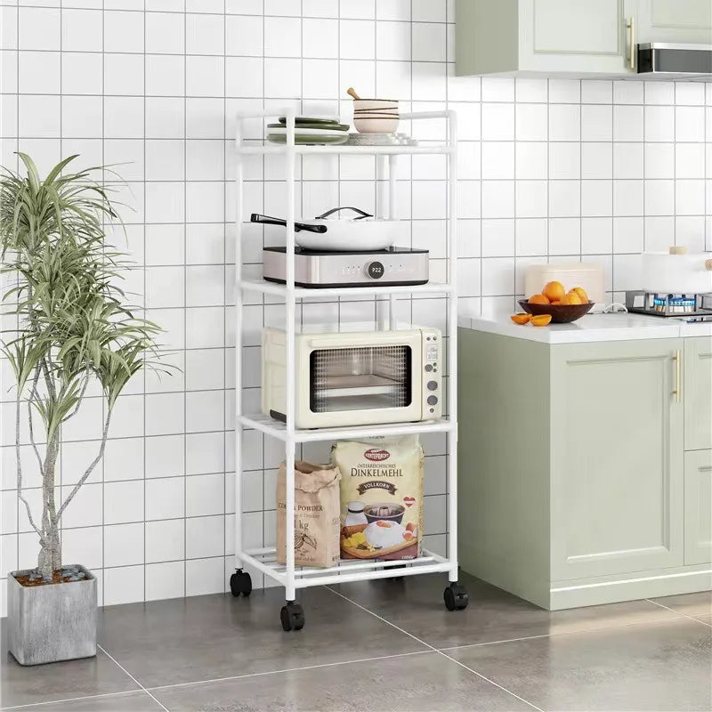 Kitchen Storage Rack Multilayer No Drill Rolling Shelf for Pots Microwave Oven Vegetables Organizer