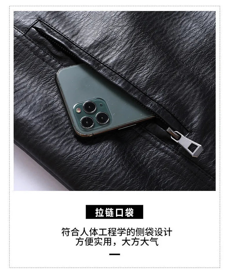 Men Plus Velvet Men Winter Warm Motorcycle Thickened Leather Coat Man Fleece Autumn PU Leather Coats Warm Fleece Leather Jacket