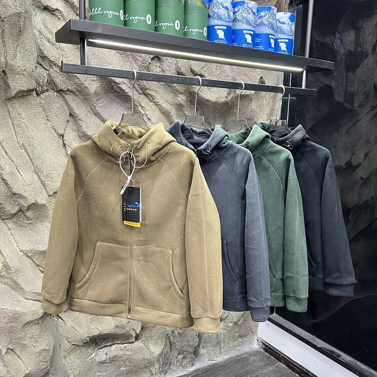 Heavyweight 620g Double-Sided Fleece Hoodie Jacket Quick Warmth Winter Men's Long Sleeve Zipper Closure Outdoor Style Polyester