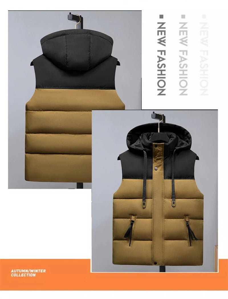 Plus Size Cotton Padded Vest for Men Warm Autumn Winter Sleeveless Jackets Hat Detachable 6XL Fashion Loose Coat Men Clothing