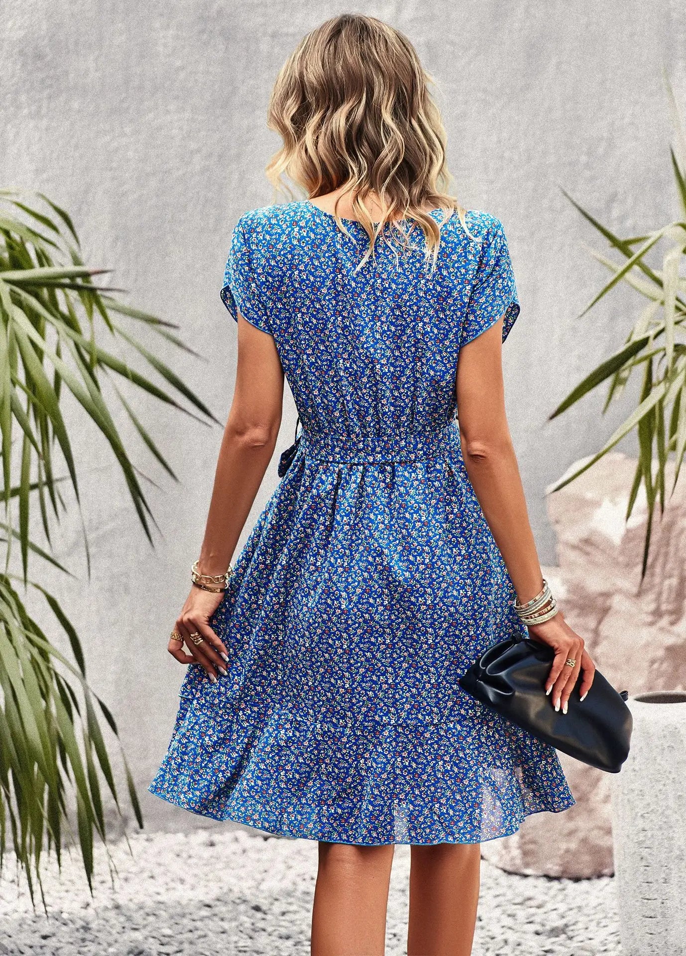 Msfilia Fashion O Neck Casual Printd Dress Women Summer Strap High Waist Pleated Dresses For Female