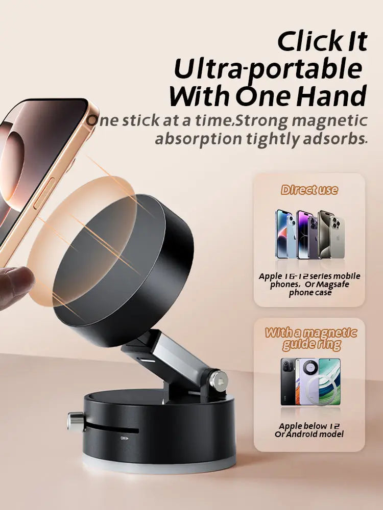 Suction Car Phone Mount for All Phones Double Sided Magnetic Vacuum Suction Phone Mount Holder for Car Screen Mirror Glass