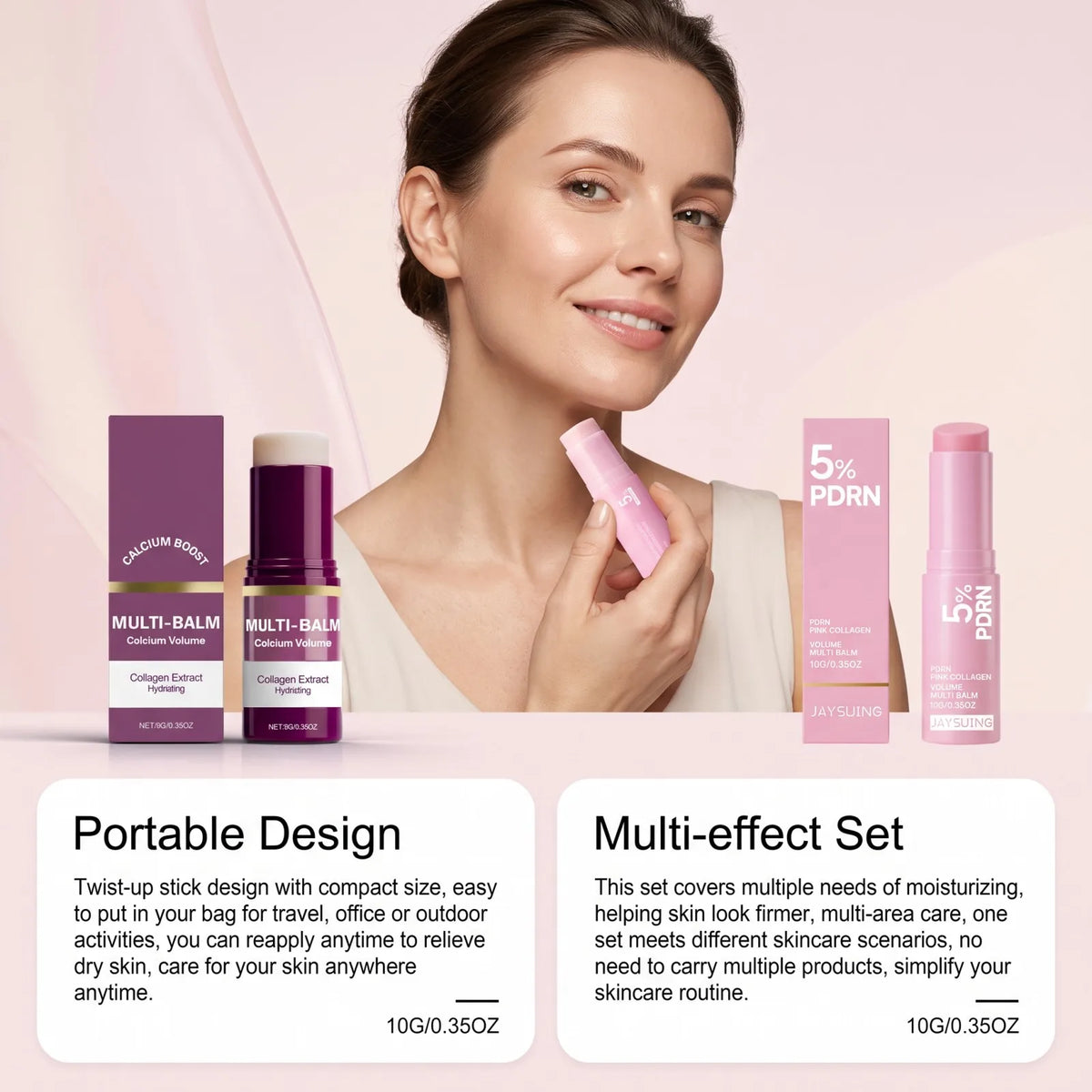 2026 New PDRN Pink Collagen Multi Balm Stick Volume Firming Anti Aging Smooth Fine Lines Eye Neck Forehead Smile Lines Face Care