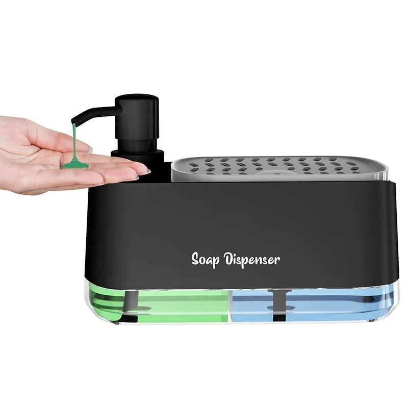Kitchen Sink Organizer Set 3-in-1 Soap Dispenser with Dual Pump and Sponge Holder Space-Saving Cleaning Storage for Countertops