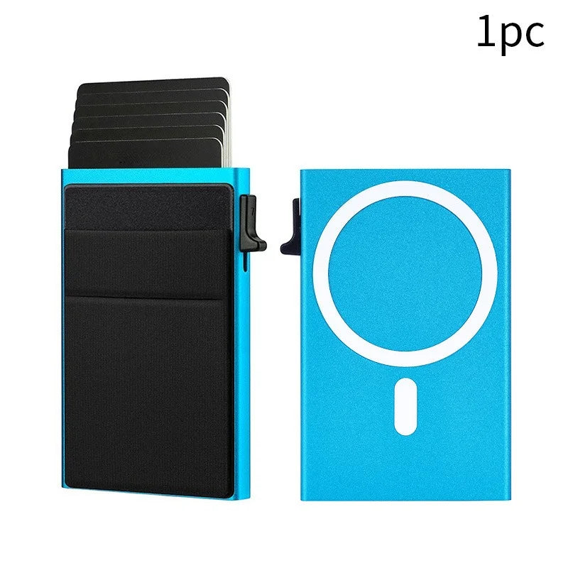 Pop-Up RFID Blocking Card Holder Aluminum Alloy Card Push Bag Large-Capacity Phone Magnetic Metal Box Wallet Men Women Purse