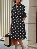 Uoozee Women's Fashion Polka Dot Lapel Shirt Dress 2026 New Spring Long Sleeves Loose Elegant Urban Casual Office Midi Dresses