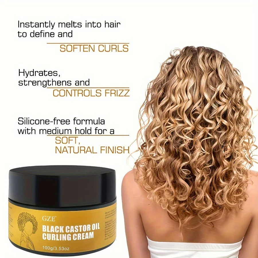 GZE Black Castor Oil Curl Defining Cream Non-stick Hydrates & Eliminates Frizz, Hair-Smoothing Anti-Frizz Cream to Define
