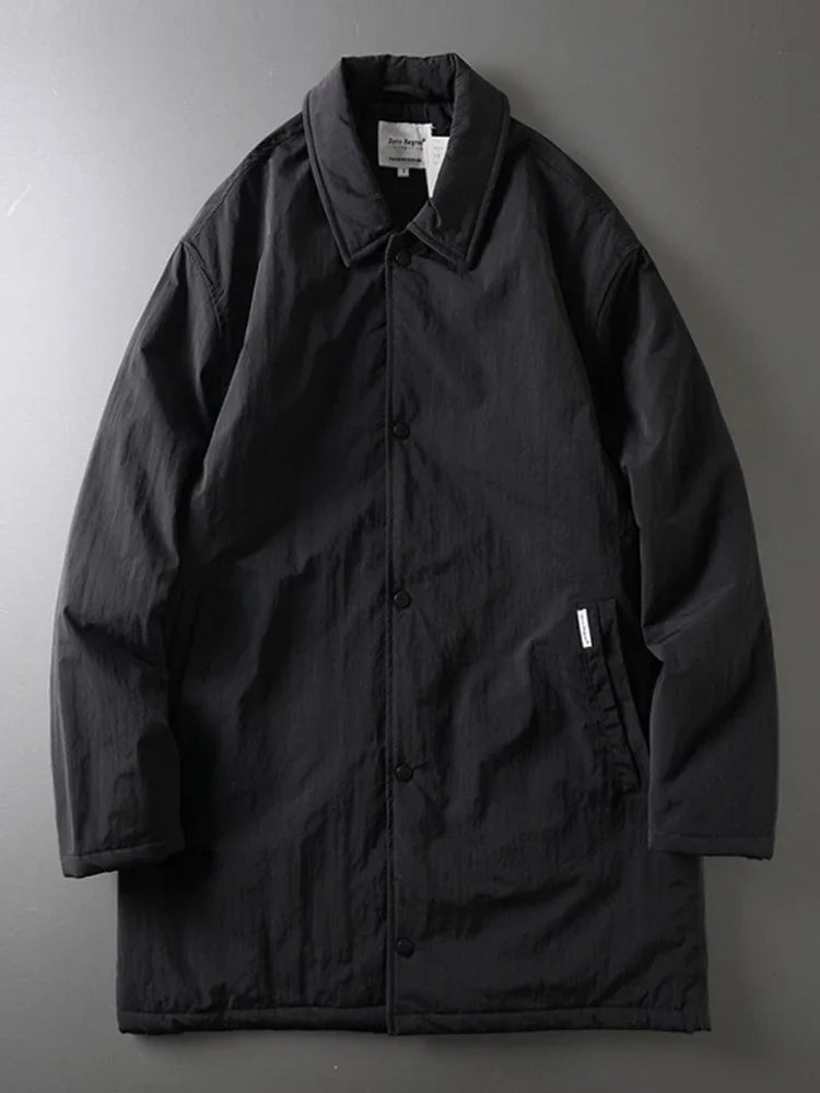 Japanese retro collar cotton jacket men's winter mid to long length cotton jacket men's warm jacket jacket with cotton clip