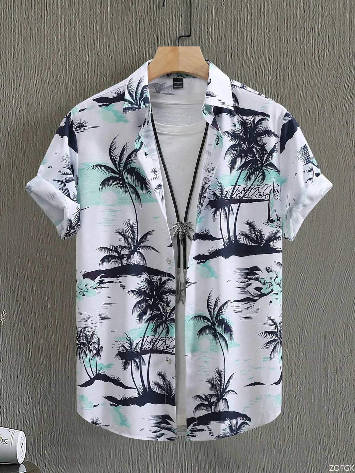 Hawaiian Style Fresh Coconut Print Men's Short-sleeved Fashion Shirt Men's Summer Outdoor Vacation Fashion Short-sleeved Shirt