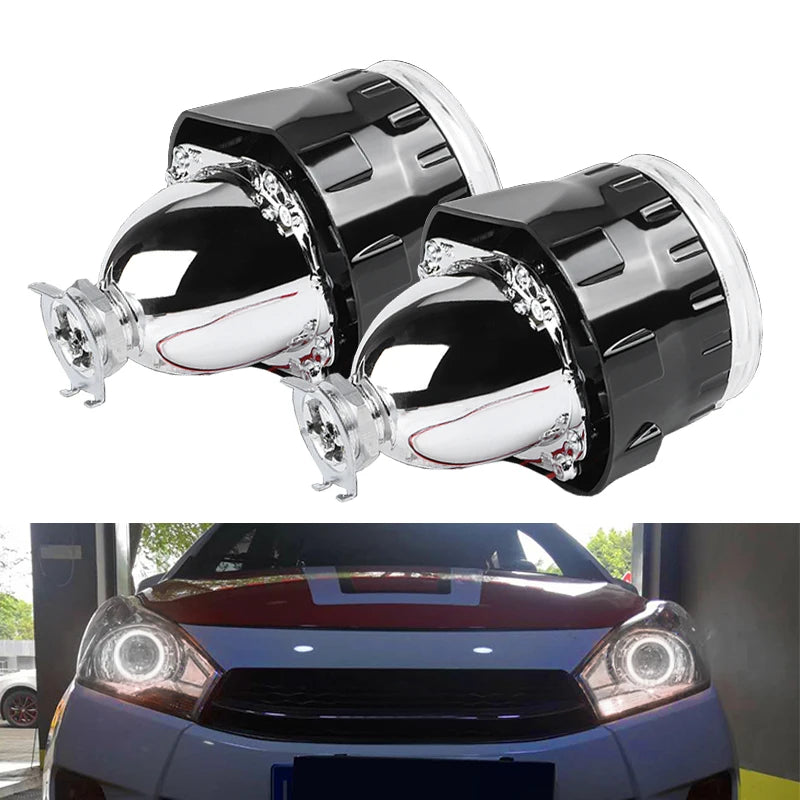 80mm LED White Angel Eyes 2.5 Inch Bi-xenon Headlight Projector Lens H4 H7 Front Head Lamp for Car Offroad Motorcycle DRL Lamp