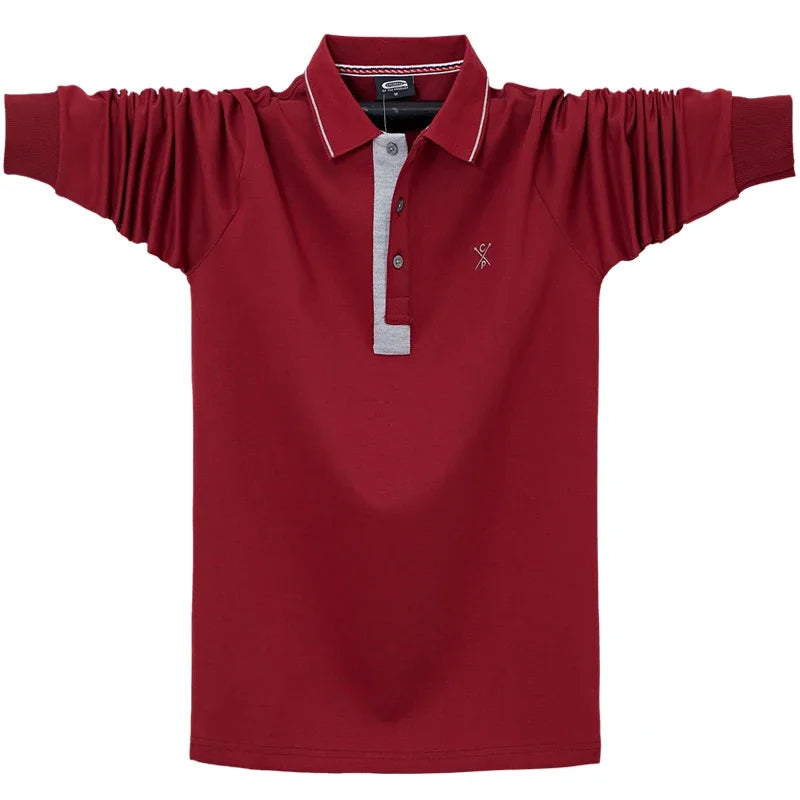 Autumn Spring New Men's Solid Polo Shirt Lapel Long-sleeved Polos Shirt Button Collar Fashion Thick Shirt Casual Loose Tops 6XL
