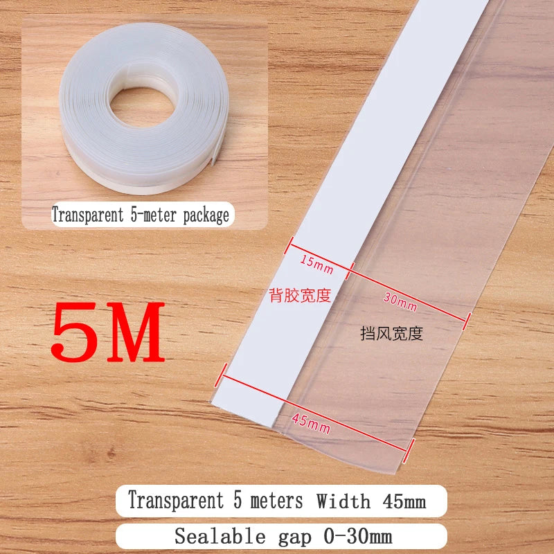 5M Shower Room Glass Door Sealing Strip Window Windproof Strip Warm Bathroom Door Lower Water Blocking Adhesive Strip