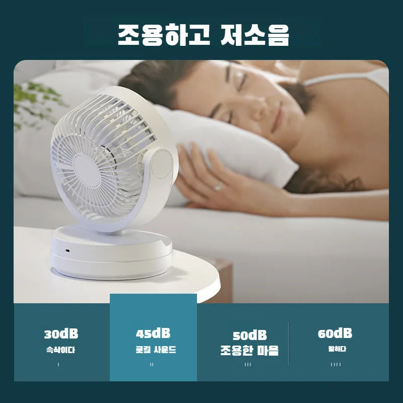 Air circulator fan, USB mini fan, quiet operation, long battery life, small oscillating rechargeable fan, portable.