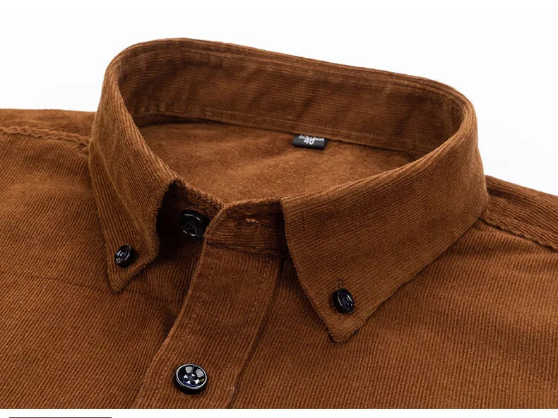 2025 Cotton Corduroy Casual Warm Solid  Shirt Long Sleeve Winter Regular Fit Mens Men's Shirts with Pokets