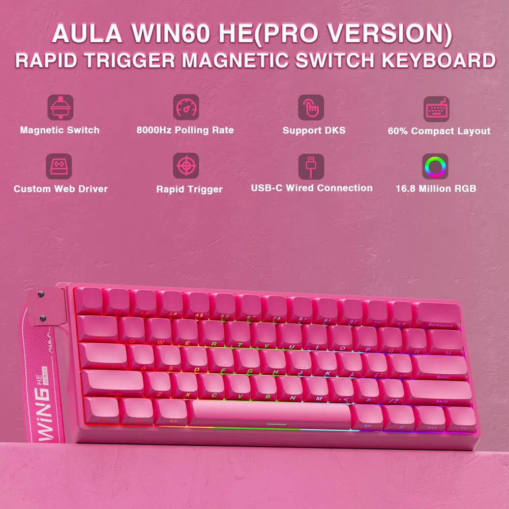 AULA WIN60 HE Pro MAX Wired Gaming Keyboard Hall Effect Magnetic Switch RT Adjustable Hot-Swap 8000Hz Esport Mechanical Keyboard