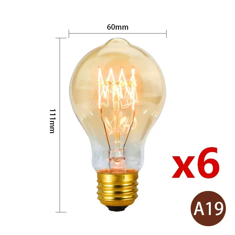 6pcs/lot Retro Edison Bulb C35 T45 ST64 G80 G95 A60 Filament Light 40W E27 Vintage Ampoule Incandescent Lamp Decorative Lights