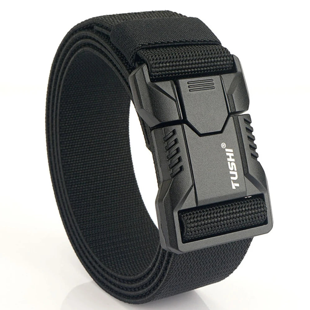 TUSHI Aluminum Alloy Quick Release Pluggable Buckle Elastic Belts For Men Durable Tactical Belt Cowboy Outdoor Army Belt Hunting