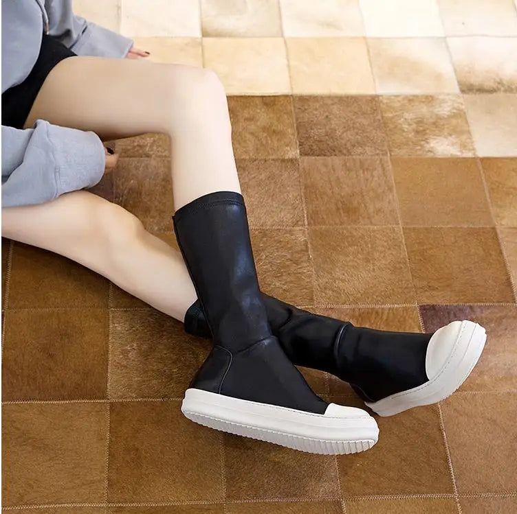 New Women Shoes Over Knee High Boots Luxury Trainers Winter Casual Brand Snow Spring Flats Shoes Black Big Size Mid-calf Boots