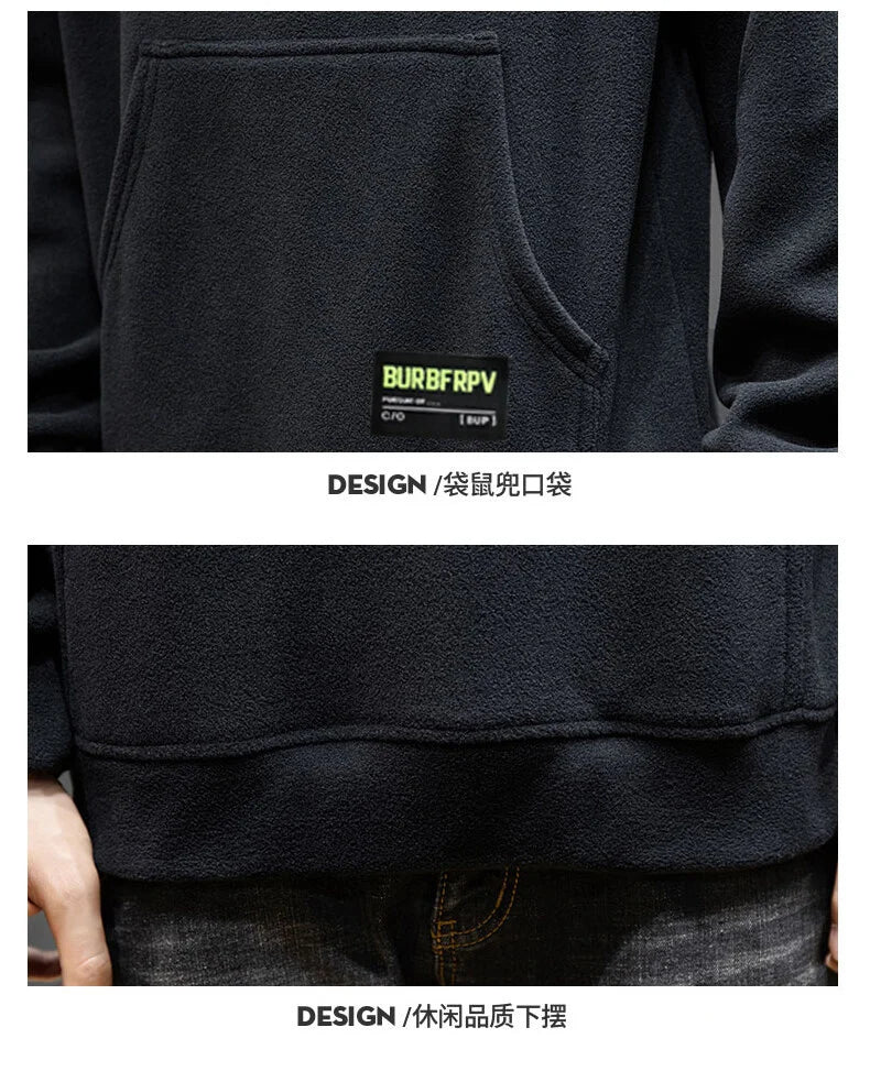 Men's Polar Fleece Sweatshirt Solid Color Street Style Autumn Winter Men Hood Sports Windproof Oversized High Collar Hoodie 5XL