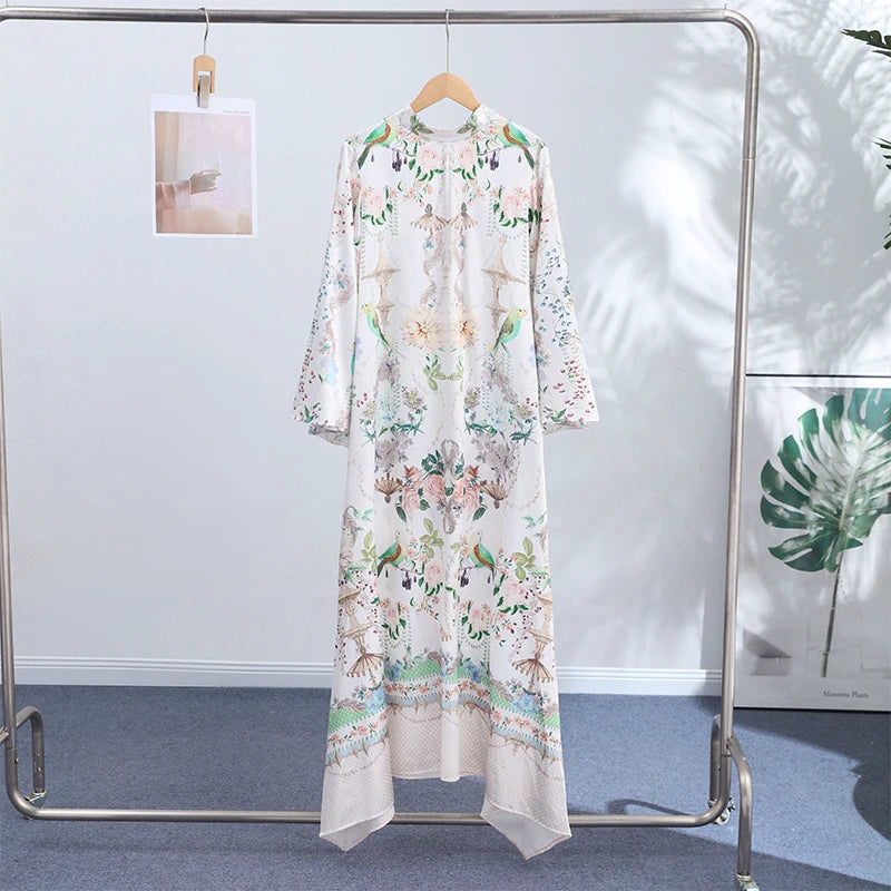 Elegant Women's Printed Long Dresses Loose O-neck Flared Half Sleeve Big Hem Wide Female Dresses 2026 Summer Lady HolidayRobes