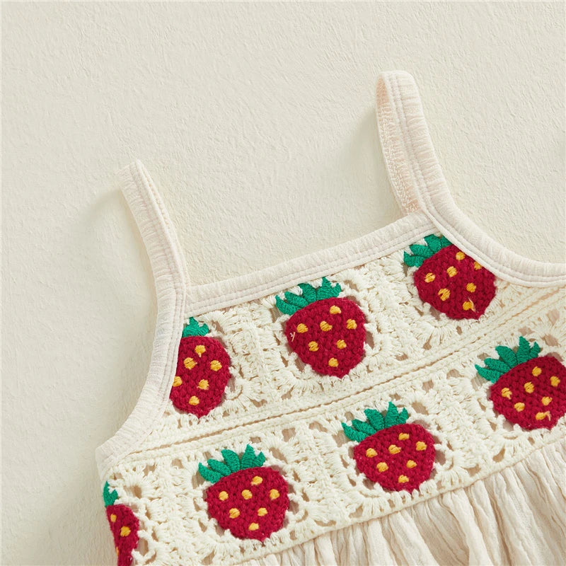 Toddler Kids Girls Clothing Set Strawberry Crochet Cami Tops and Bow Denim Skorts Jeans Outfits Set Clothes Children's Set
