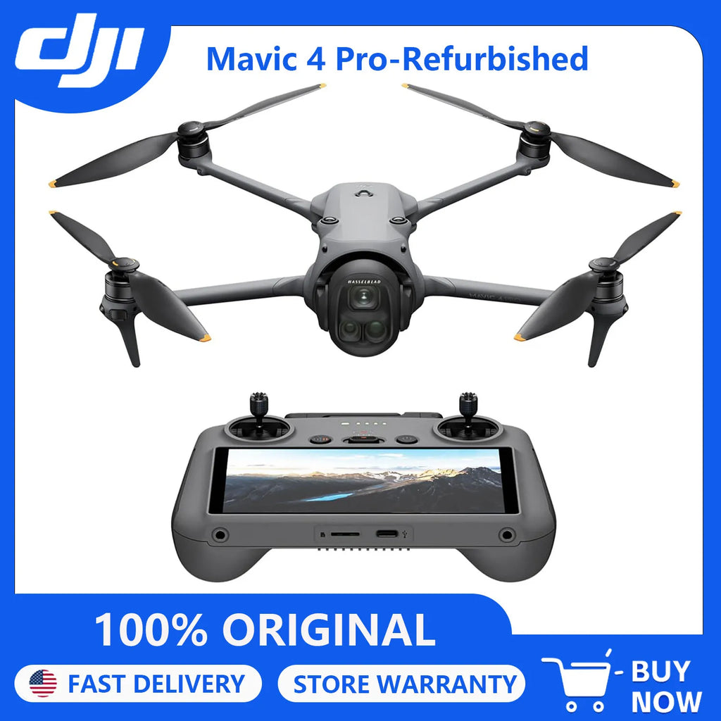 Refurbished DJI Mavic 4 Pro Flagship Tri-Camera Drone with 100MP 4/3 CMOS Hasselblad Camera, 30km/18.6mi Video Transmission, 51-Min Max Flight Time, Charging Hub, and More