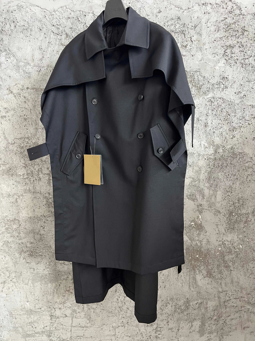 TOP-YAMAMOTO Japanese original design Dark style loose wool mixed tie double-breasted overcoat for men