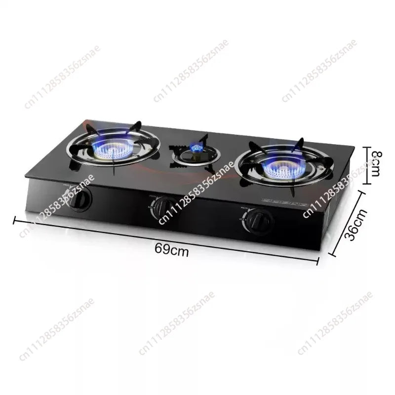 3-Burner Desktop Gas Stove, Table Top Cooktop with Ignition, Kitchen Gas Cooker Without Cylinder