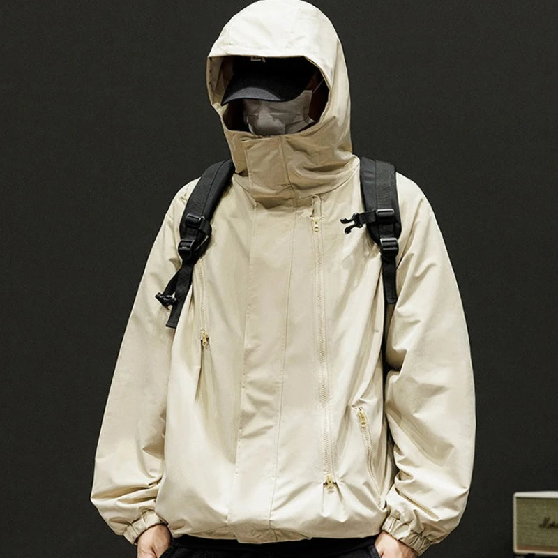 Japanese Windbreakers Men's Jacket Zipper Coat Cargo Waterproof Jackets Bomber Camping Loose Thin Softshell Hooded Hiking Jacket