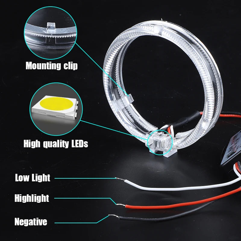 2.5 inch 80mm LED Angel Eyes Projector Shrouds WST Bi-xenon Bi-led Headlight Lenses Cover Mask Car Light Retrofit Accessories