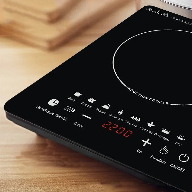110V 220V Electric Induction Cooker, 10 Gear Touch Control Black Crystal Panel Timing Hotpot Stove