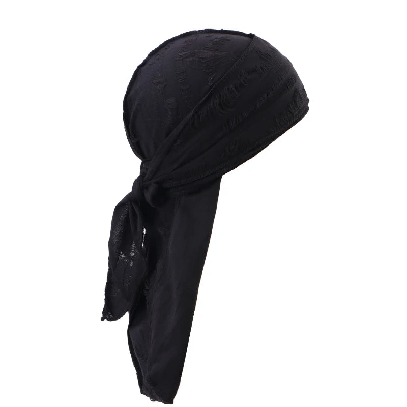New Punk Style Cotton Durag Headband Elastic Knit Fabric Long Tail Pirate Cap for Men Cycling Head Scarf