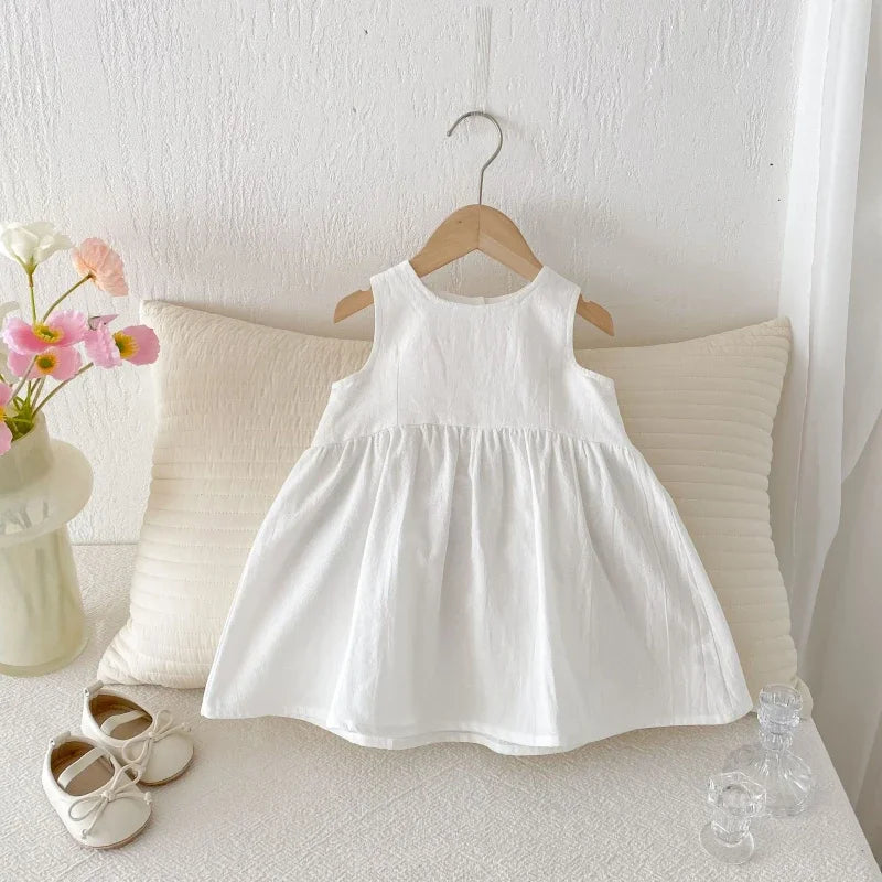 2025 Kids Clothes Summer Solid Dress Baby Girls Cotton Clothes Sleeveless Floral Dresses Children'S Vestidos Casual Clothing